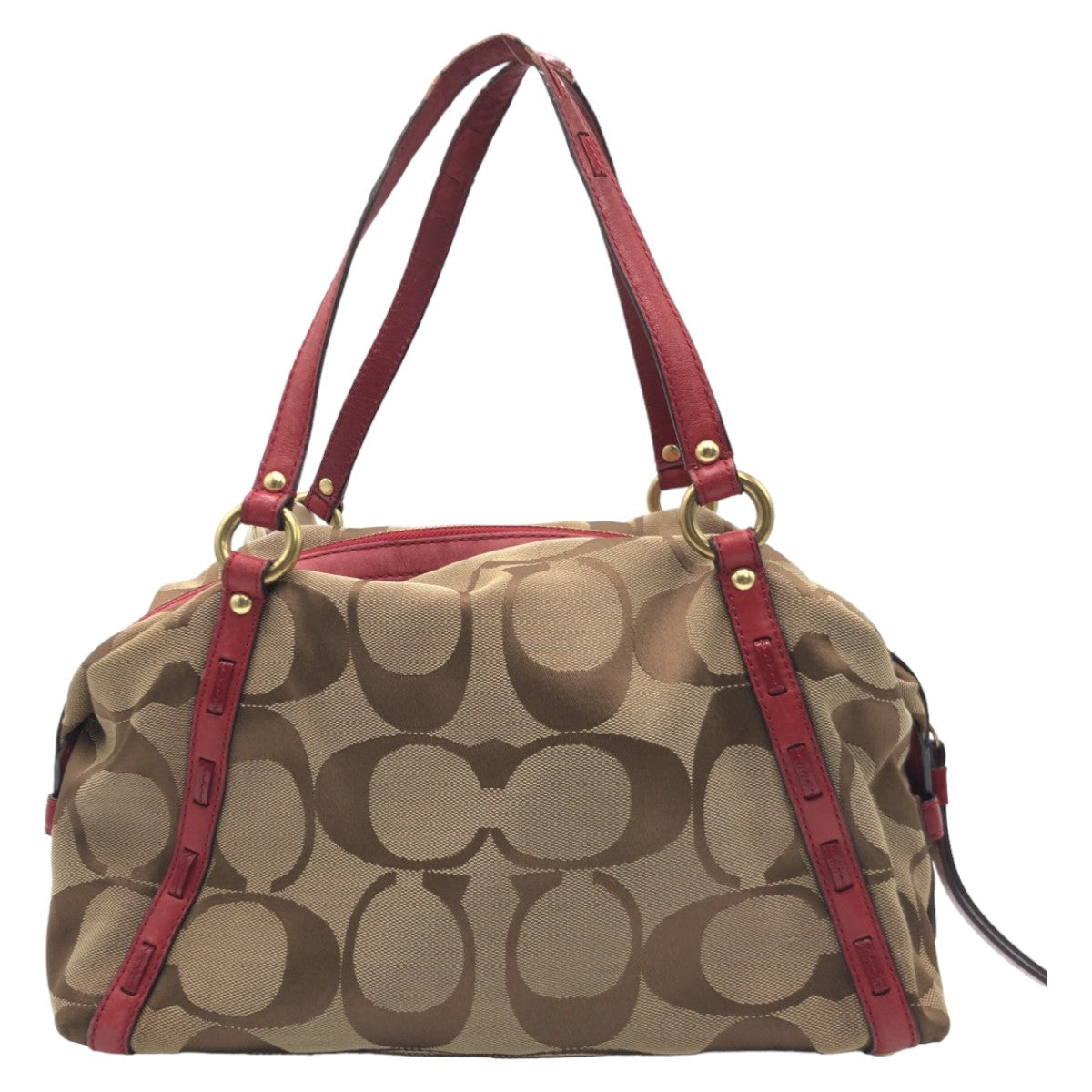 Coach Handbag F13006 Canvas Brown Signature With Calfskin