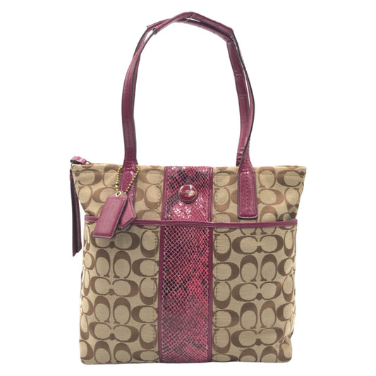 Coach Tote Bag F25706 Canvas Brown Signature Embossing