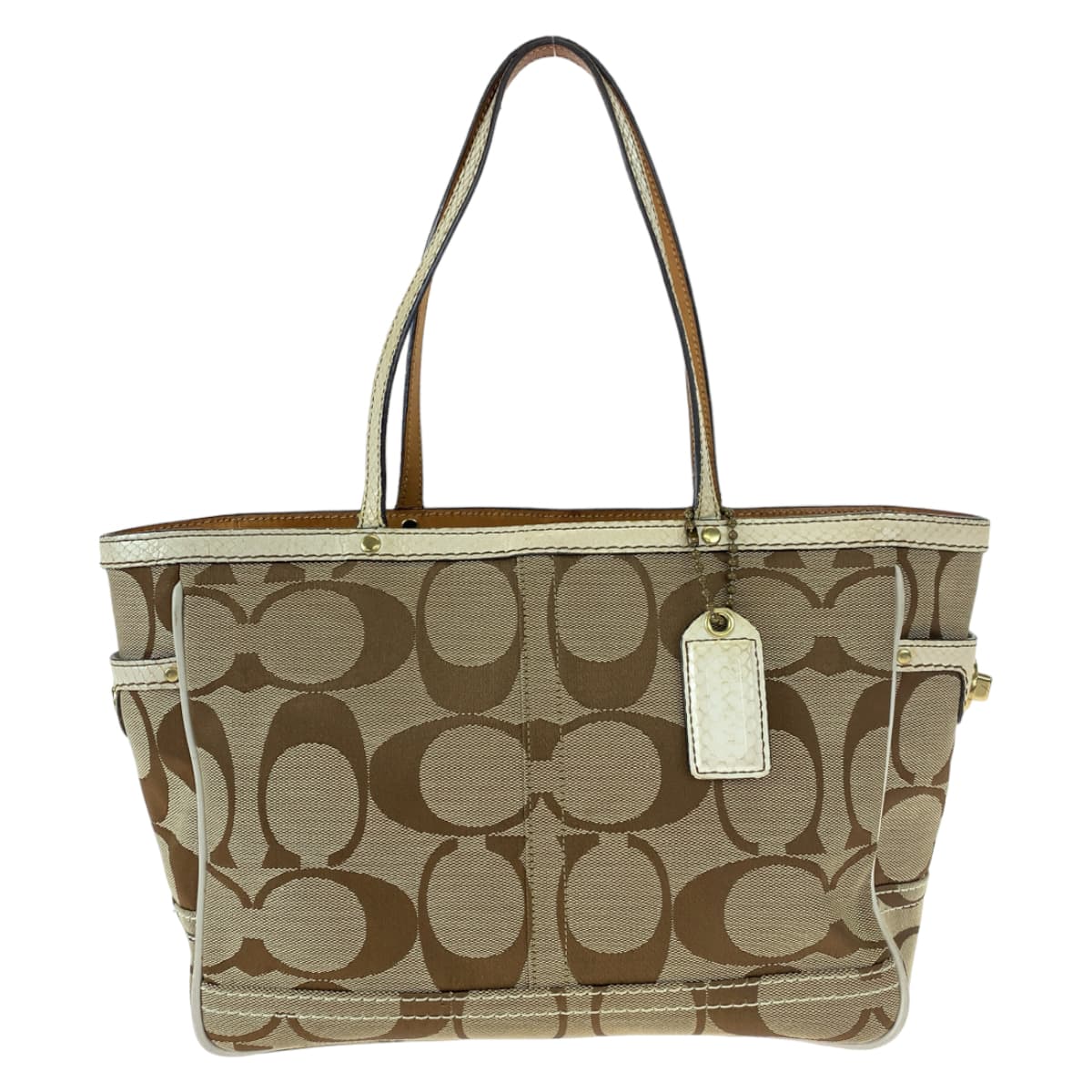 Coach Tote Bag 7874 Canvas Beige Signature Embossing