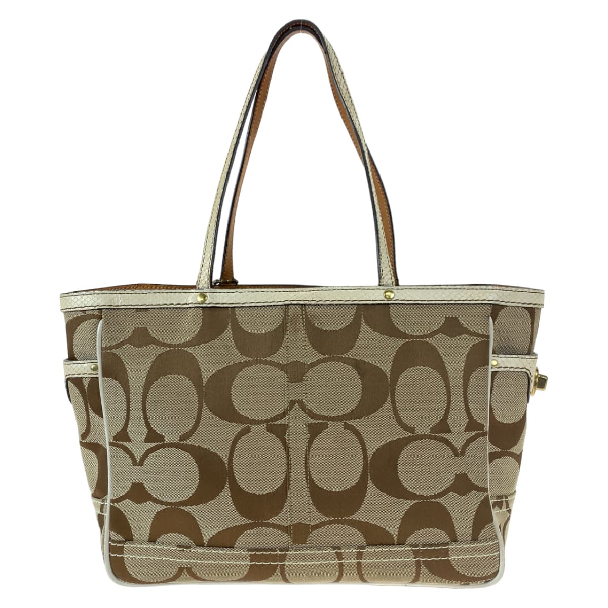 Coach Tote Bag 7874 Canvas Beige Signature Embossing