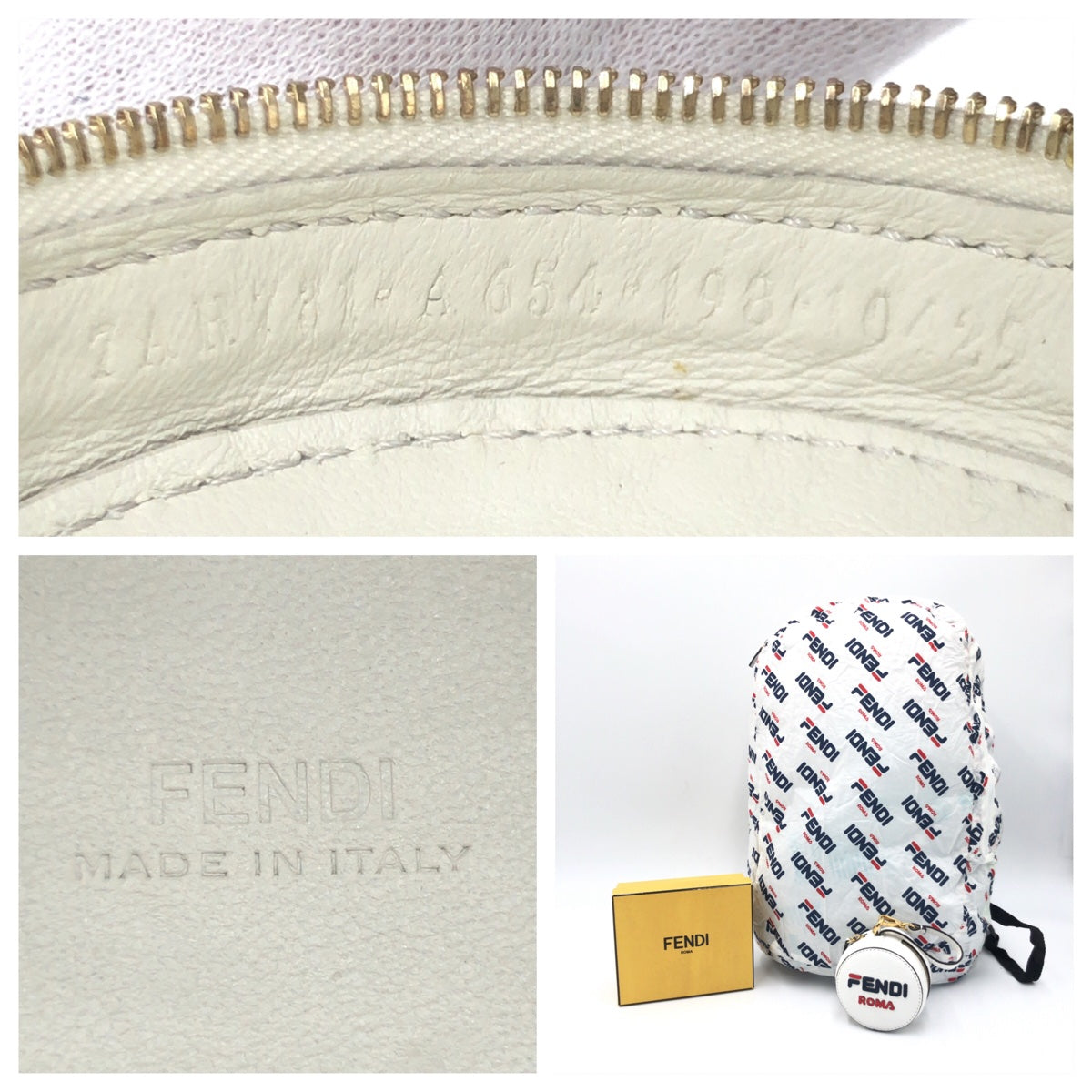 Fendi Backpack Nylon White Foldable Backpack Eco Bag Unisex Fila Collaboration With Porch Women Used Authentic