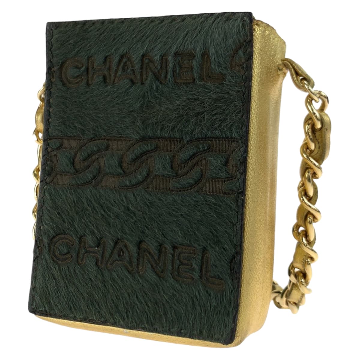 Chanel Shoulder Bag Pony, Leather Khaki Gold Chain Shoulder Bag Cigarette Case Pouch Coco Mark Women Used Authentic