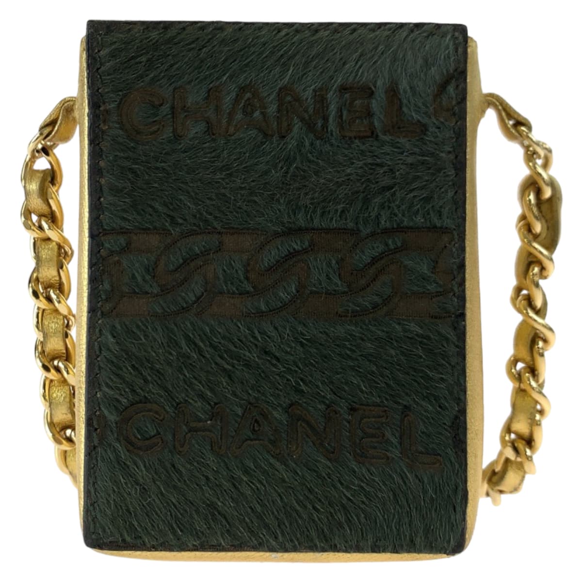 Chanel Shoulder Bag Pony, Leather Khaki Gold Chain Shoulder Bag Cigarette Case Pouch Coco Mark Women Used Authentic