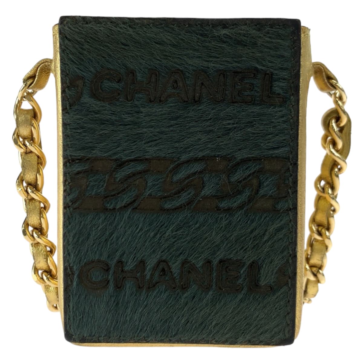 Chanel Shoulder Bag Pony, Leather Khaki Gold Chain Shoulder Bag Cigarette Case Pouch Coco Mark Women Used Authentic