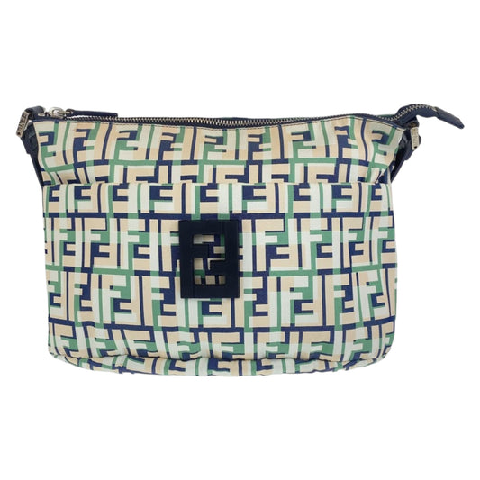 Fendi Shoulder Bag Canvas Green Pink Navy Crossbody Shoulder Bag Messenger Bag Zucca Pattern Ff Logo Women Used Authentic