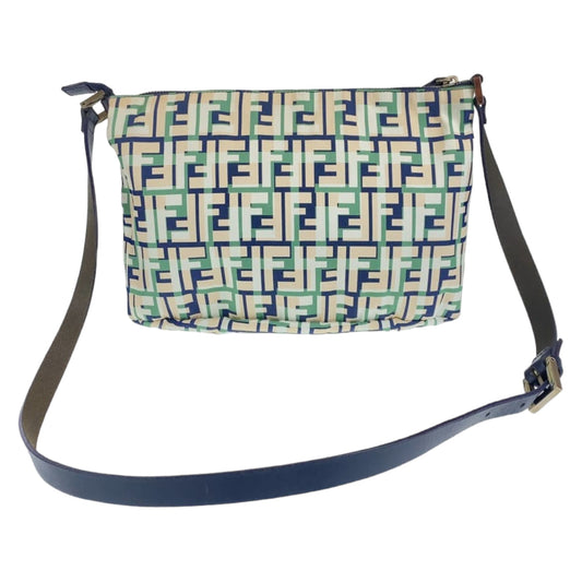 Fendi Shoulder Bag Canvas Green Pink Navy Crossbody Shoulder Bag Messenger Bag Zucca Pattern Ff Logo Women Used Authentic