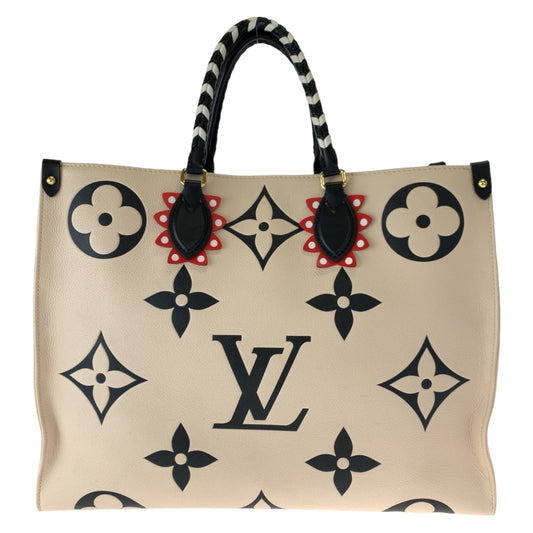 Louis Vuitton Tote Bag M45372 Calfskin Beige Black Gold Metal Tote Bag Handbag Monogram Unplant Crafty On The Go Gm Women Used Authentic