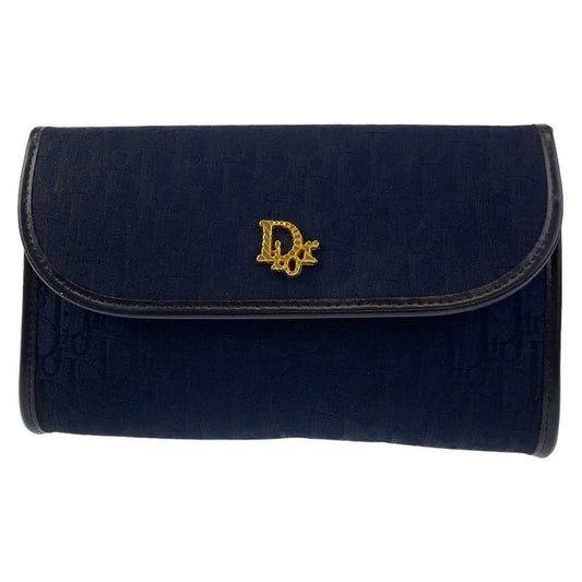 Dior Shoulder Bag Canvas Navy Gold Metal Chain Shoulder Bag Handbag 2way Trotter Women Used Authentic