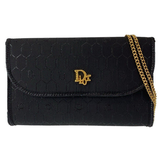 Dior Shoulder Bag Canvas Dark Navy Gold Metal Shoulder Bag Accessory Pouch Pochette Honeycomb Pattern Women Used Authentic