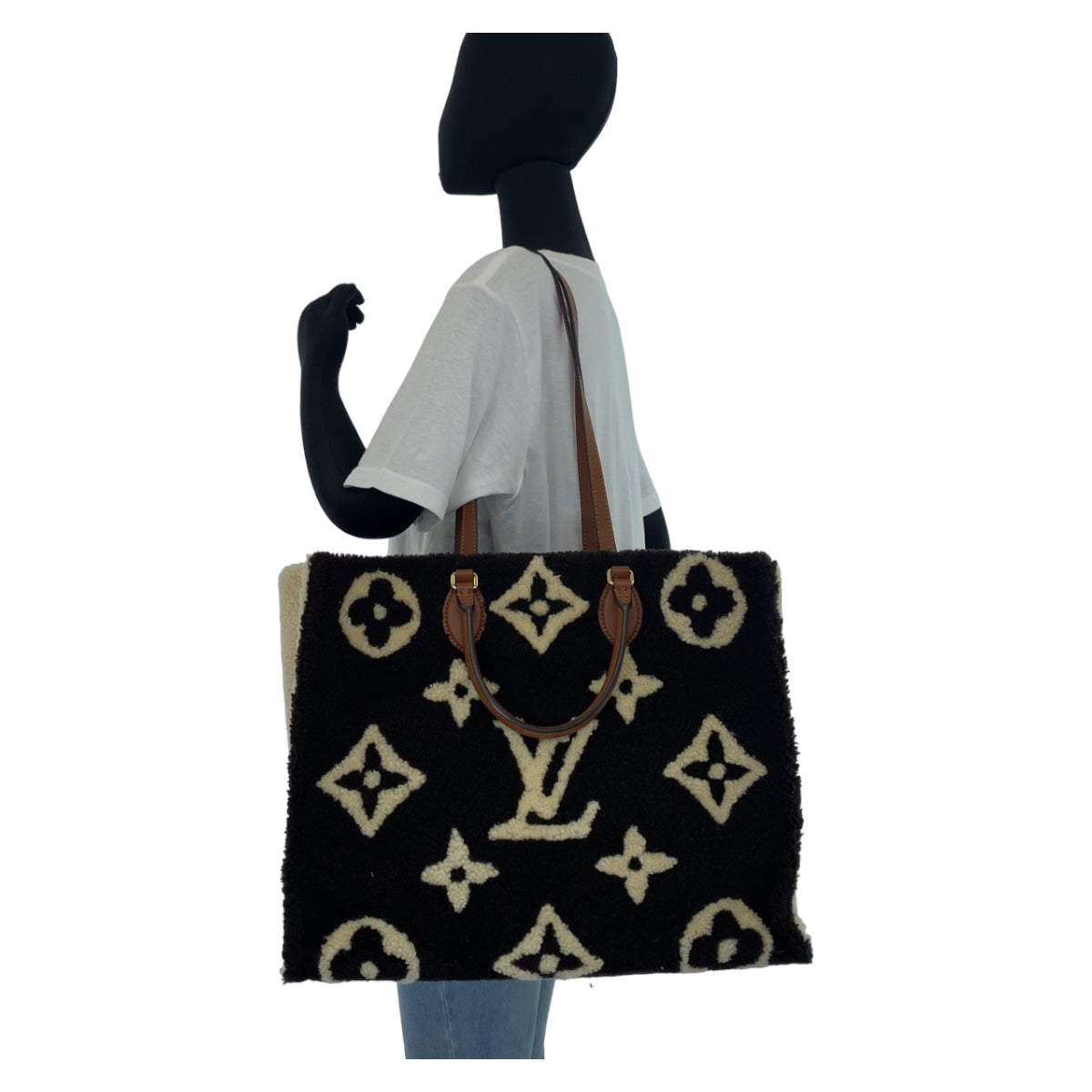 Louis Vuitton Tote Bag M55420 Mouton Black Black White White Shoulder Bag Tote Bag 2way Monogram Teddy On The Go Gm Women Used Authentic