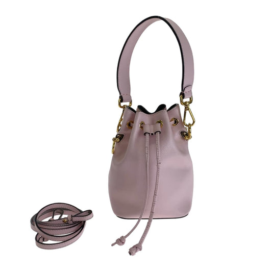 Fendi Shoulder Bag Leather Pink Gold Metal Handbag Crossbody Shoulder Bag 2 Way Mini Handbag Montrezor Women Used Authentic