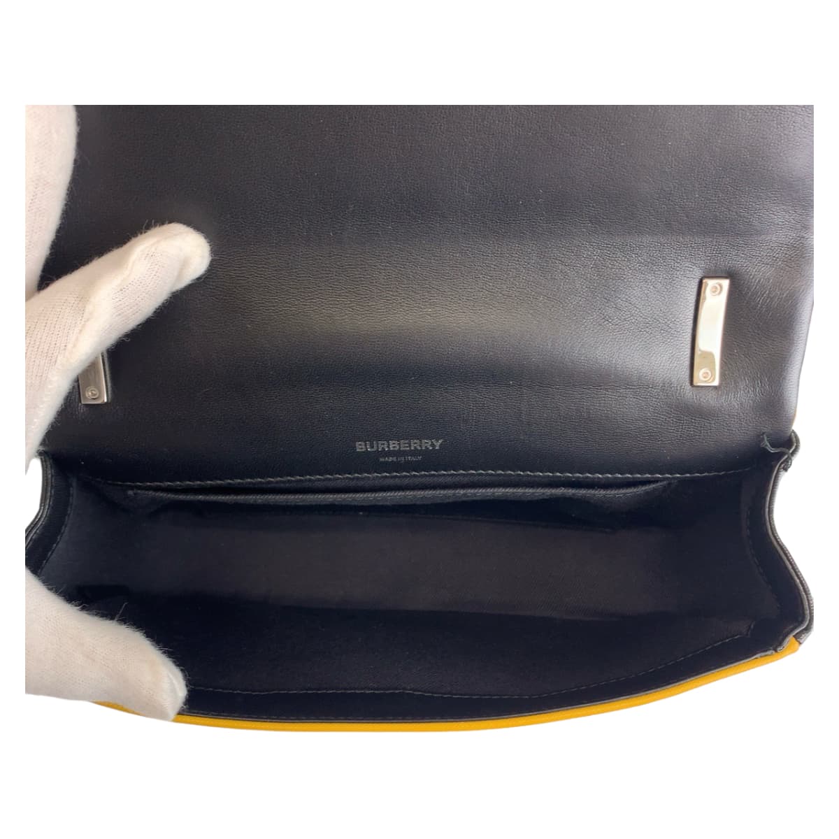 Burberry Shoulder Bag Leather Yellow Black Silver Metal Crossbody Shoulder Bag Roller Tb Bag Women Used Authentic