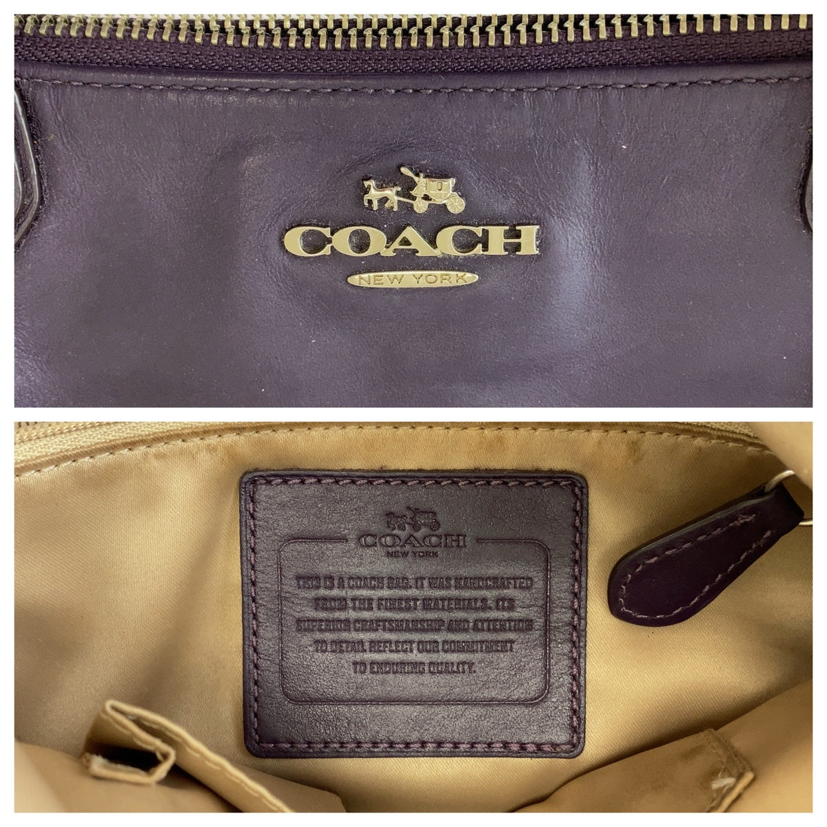 Coach Tote Bag Leather Purple Colette