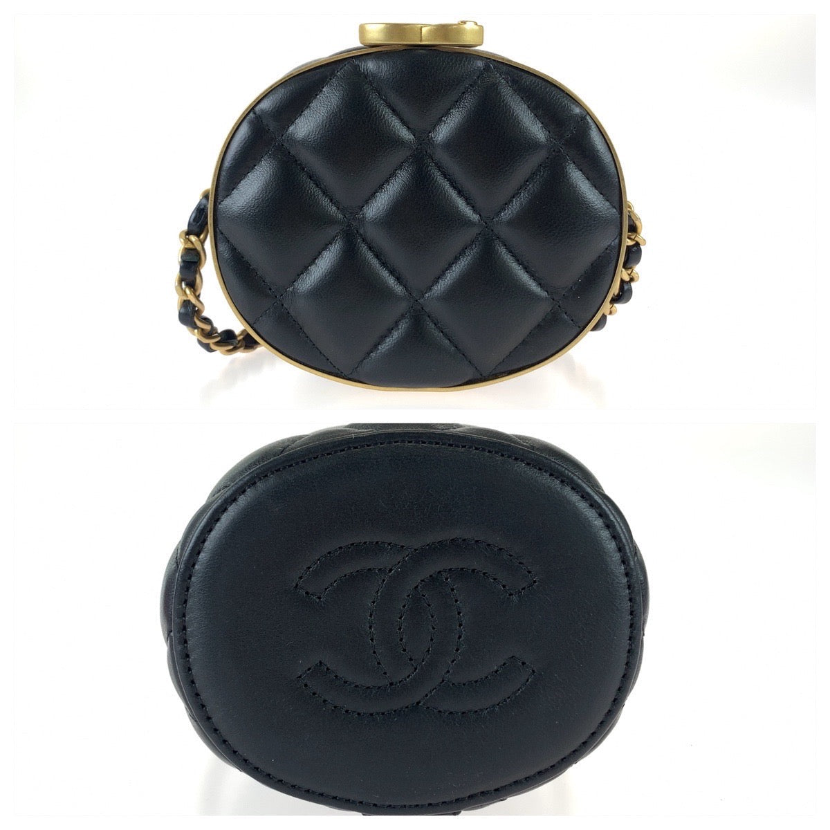 Chanel Shoulder Bag As2640 Lambskin Black Gold Shoulder Bag Vanity Bag Matrasse Coco Mark With Mirror Women Used Authentic