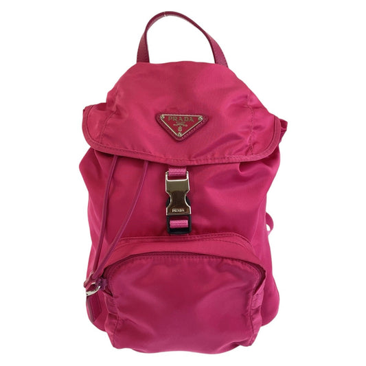 Prada Backpack Nylon Pink Silver Metal Backpack Test Triangle With Logo Women Used Authentic