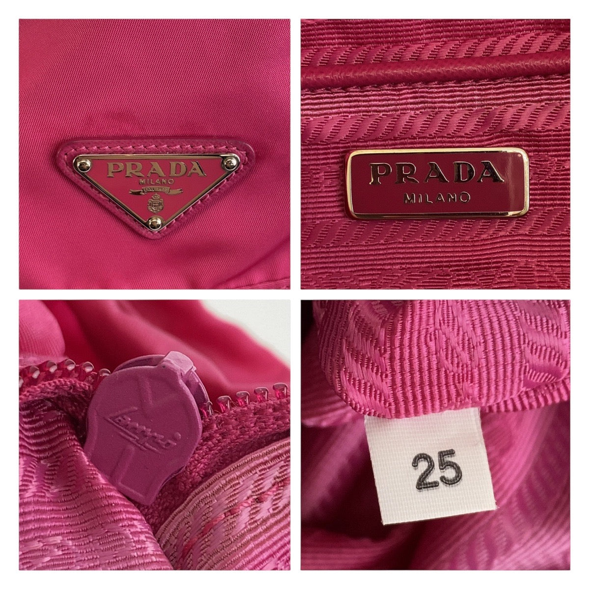 Prada Backpack Nylon Pink Silver Metal Backpack Test Triangle With Logo Women Used Authentic