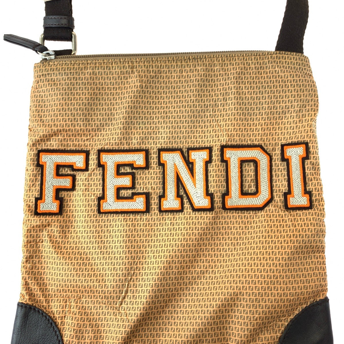 Fendi Shoulder Bag 8 Bti84 Nylon Brown Orange Silver Metal Shoulder Bag Crossbody Pochette Zucchino Pattern Women Used Authentic