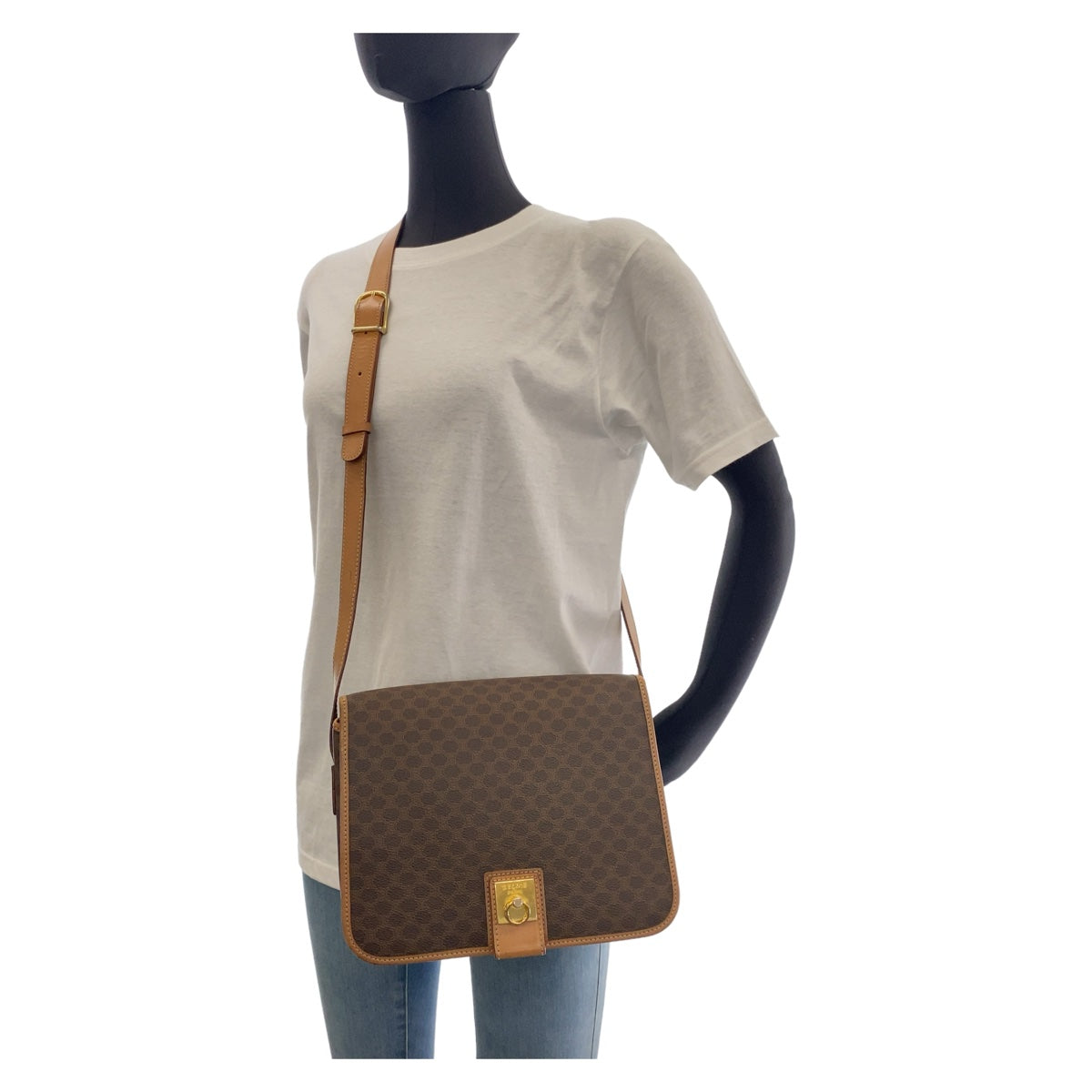 Celine Shoulder Bag Pvc, Leather Brown Gold Metal Crossbody Shoulder Bag Macadam Women Used Authentic