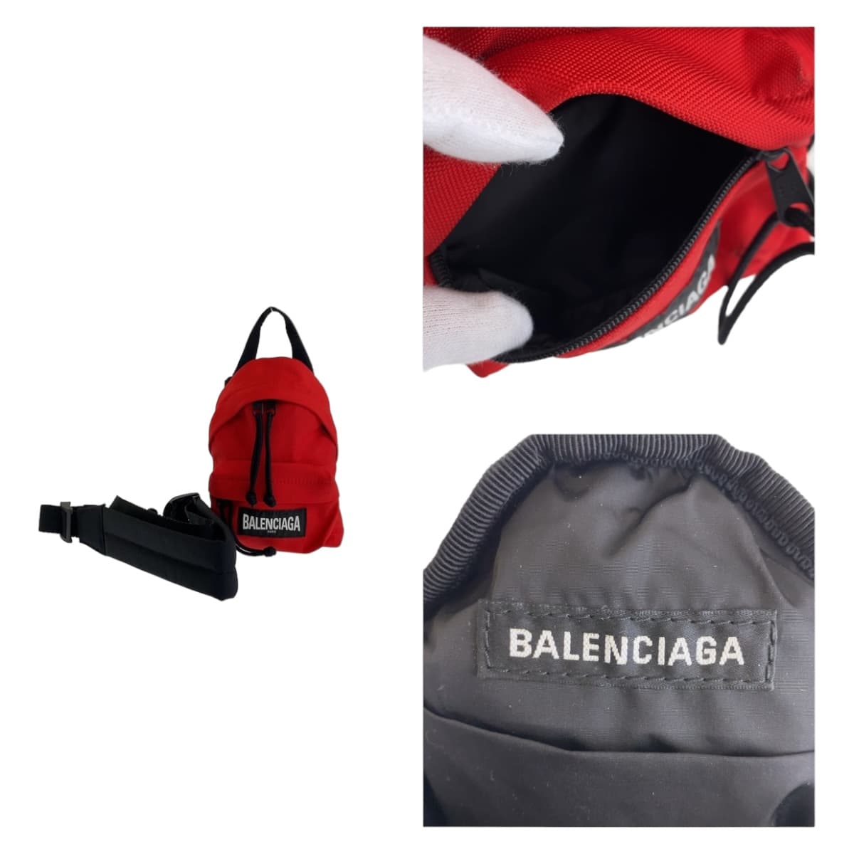 Balenciaga Shoulder Bag Nylon Red Black Black Crossbody Shoulder Bag Pochette Explorer Women Used Authentic