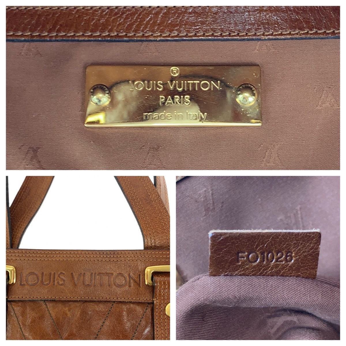 Louis Vuitton Tote Bag M95361 Leather Brown Gold Metal Tote Bag Handbag Cuir Soana Sac Plat Women Used Authentic