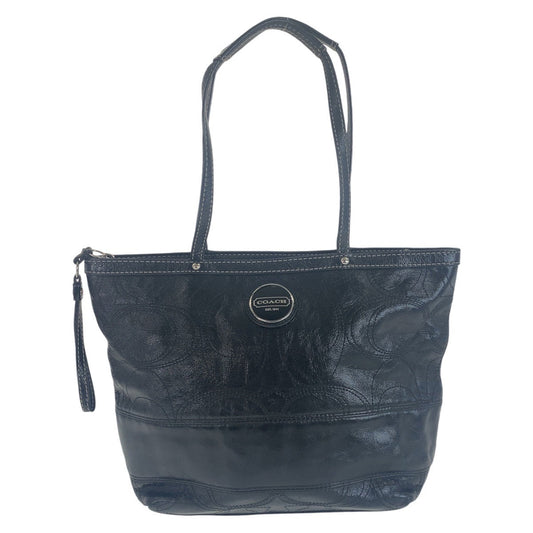 Coach Tote Bag Leather Black Big Signature