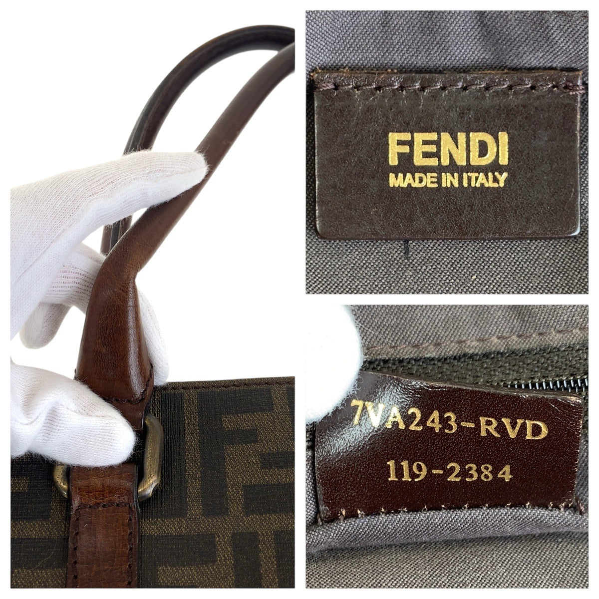 Fendi Tote Bag 7 Va243 Pvc Brown Silver Metal Tote Bag Handbag Zucca Pattern Mens Used Authentic