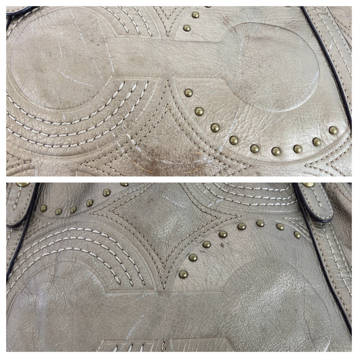 Coach Tote Bag Leather Gold Op Art Alexandra Studs