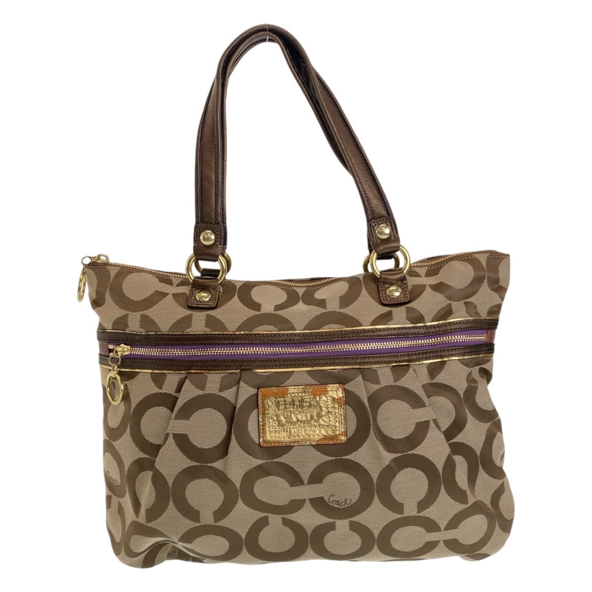 Coach Tote Bag Canvas Beige Op Art