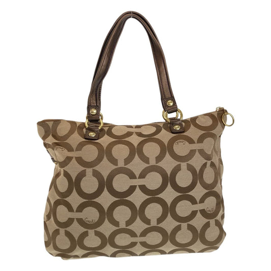 Coach Tote Bag Canvas Beige Op Art