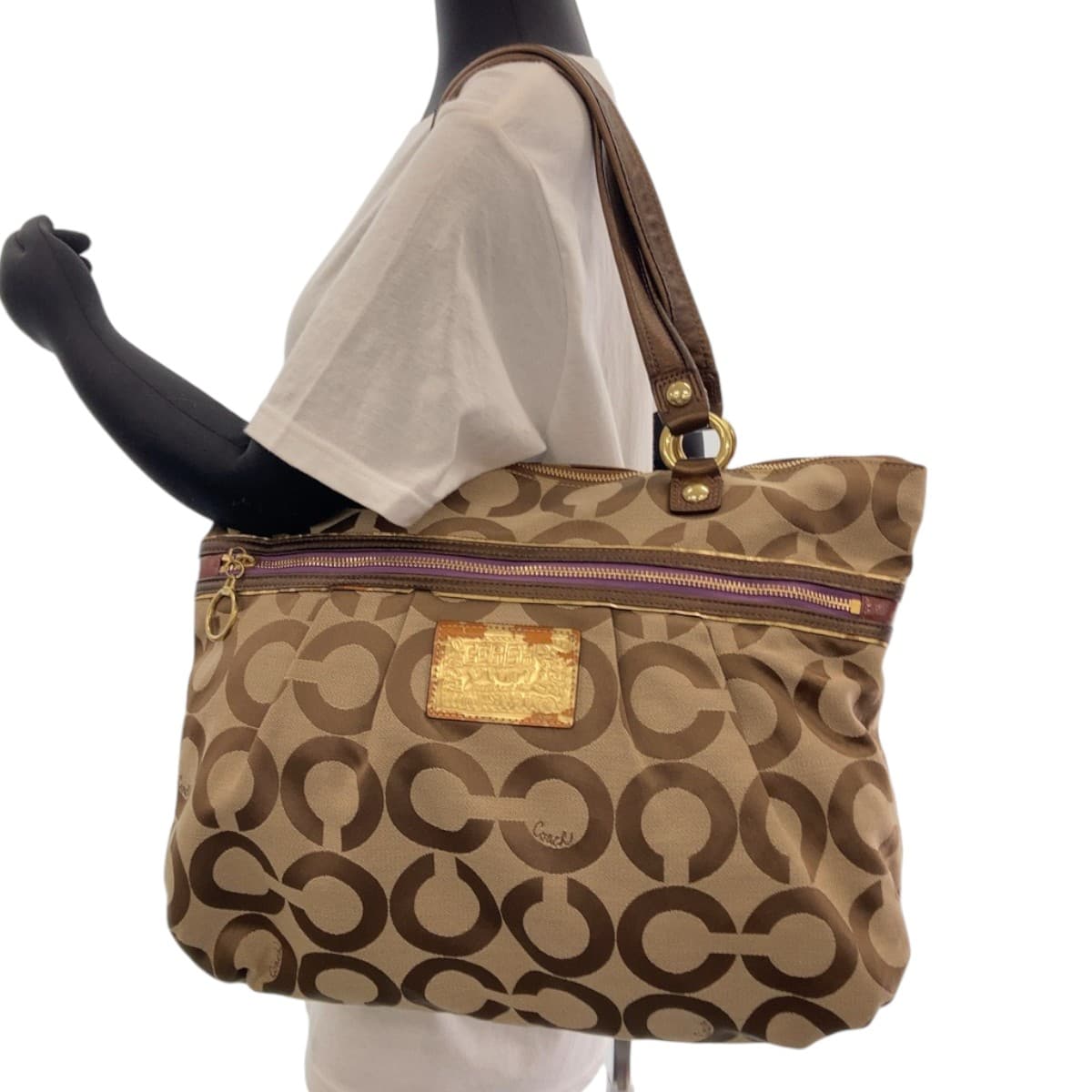 Coach Tote Bag Canvas Beige Op Art