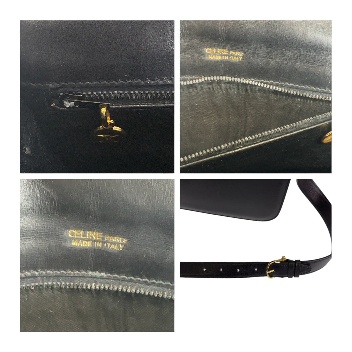 Celine Shoulder Bag Leather Black Gold Metal Shoulder Bag Handbag Carriage Metal Horse Carriage Women Used Authentic