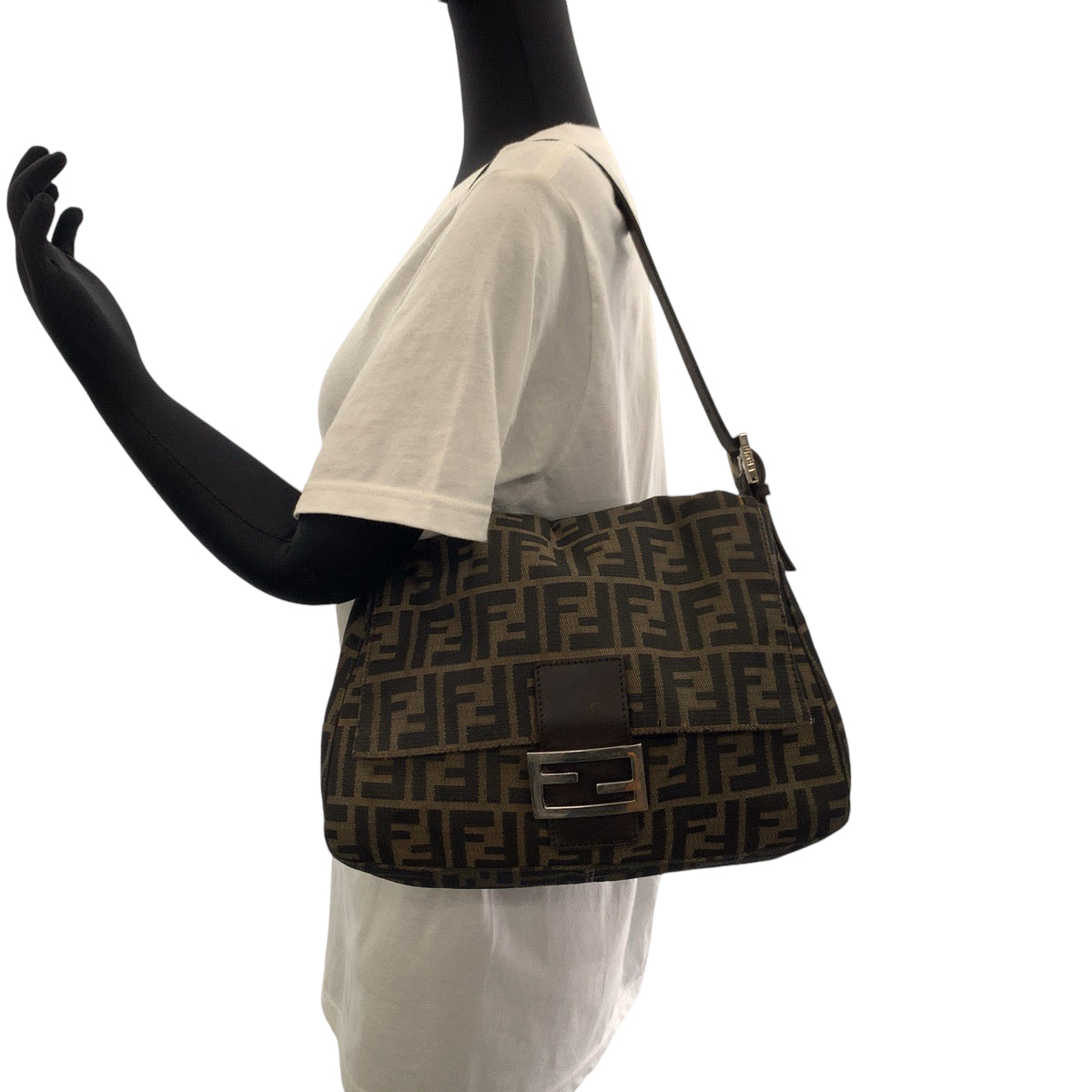 Fendi Shoulder Bag Canvas Brown Silver Metal Shoulder Bag Shoulder Bag Zucca Mamma Bucket Women Used Authentic