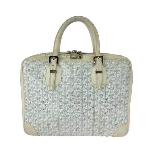 Goyard Business Bag Leather White Gray Silver Metal Business Bag Handbag Ambasard Pm Women Used Authentic