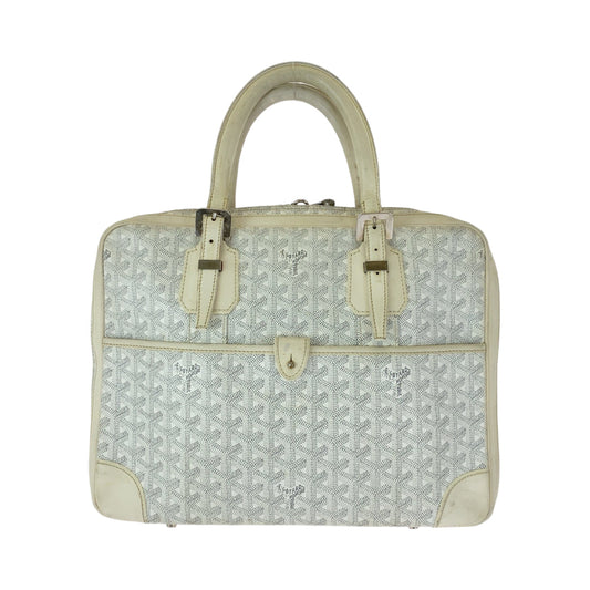 Goyard Business Bag Leather White Gray Silver Metal Business Bag Handbag Ambasard Pm Women Used Authentic