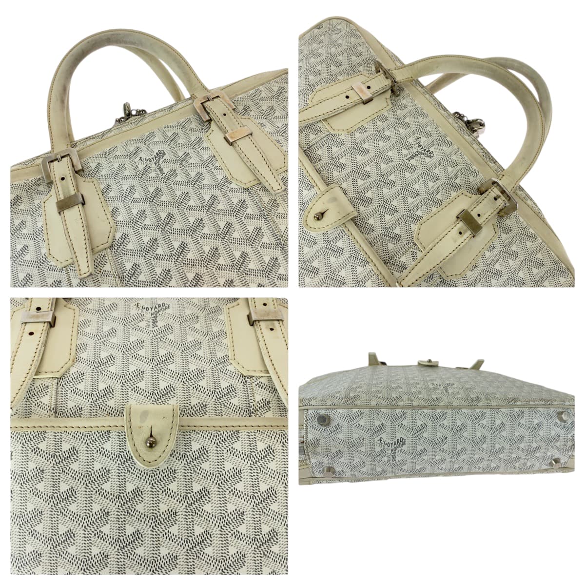 Goyard Business Bag Leather White Gray Silver Metal Business Bag Handbag Ambasard Pm Women Used Authentic