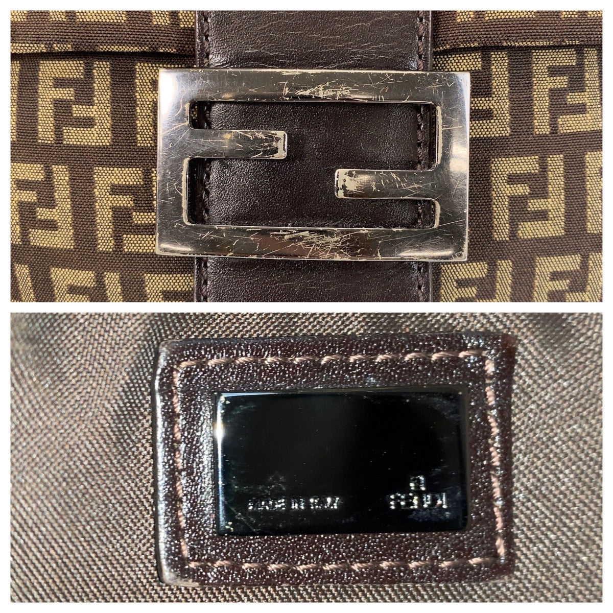 Fendi Shoulder Bag Canvas Brown Silver Metal Crossbody Shoulder Bag Pochette Zucchino Kamsepochet Women Used Authentic