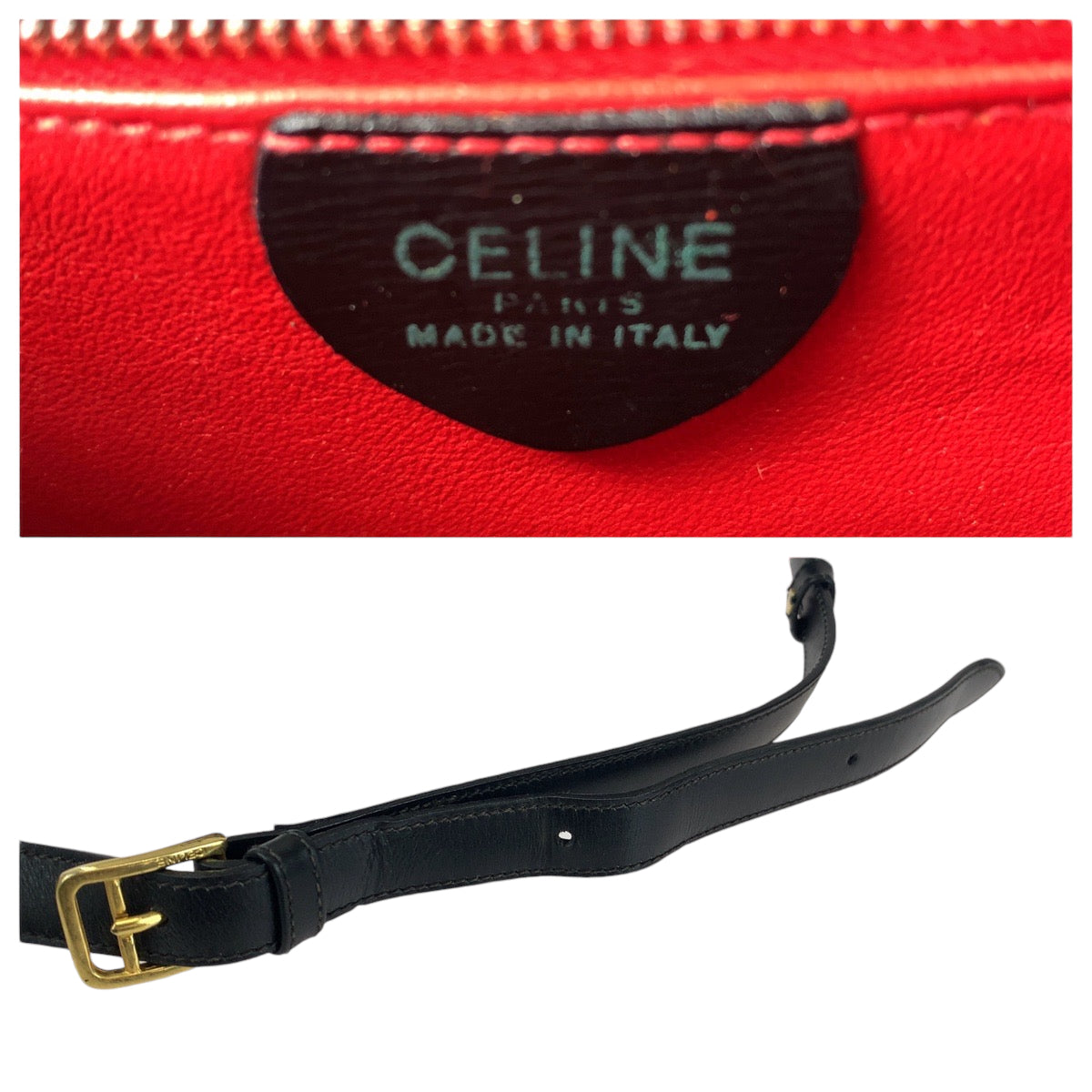 Celine Shoulder Bag Leather Black Gold Metal Shoulder Bag Crossbody Horse Carriage Women Used Authentic