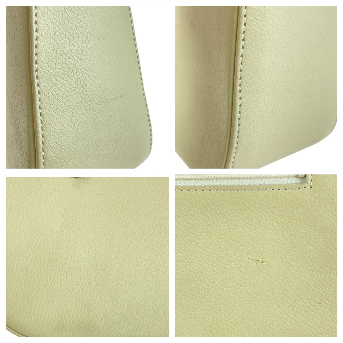 Burberry Handbag Leather Off White Cream Gold Metal Handbag Shoulder Bag Medium Check Pattern Women Used Authentic