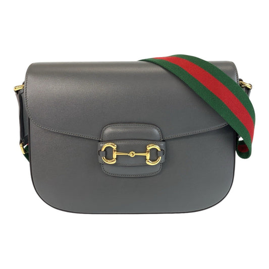 Gucci Shoulder Bag 700457 Leather Grey Gold Metal Crossbody Shoulder Bag Pochette Sherry Line Horsebit Mens Used Authentic