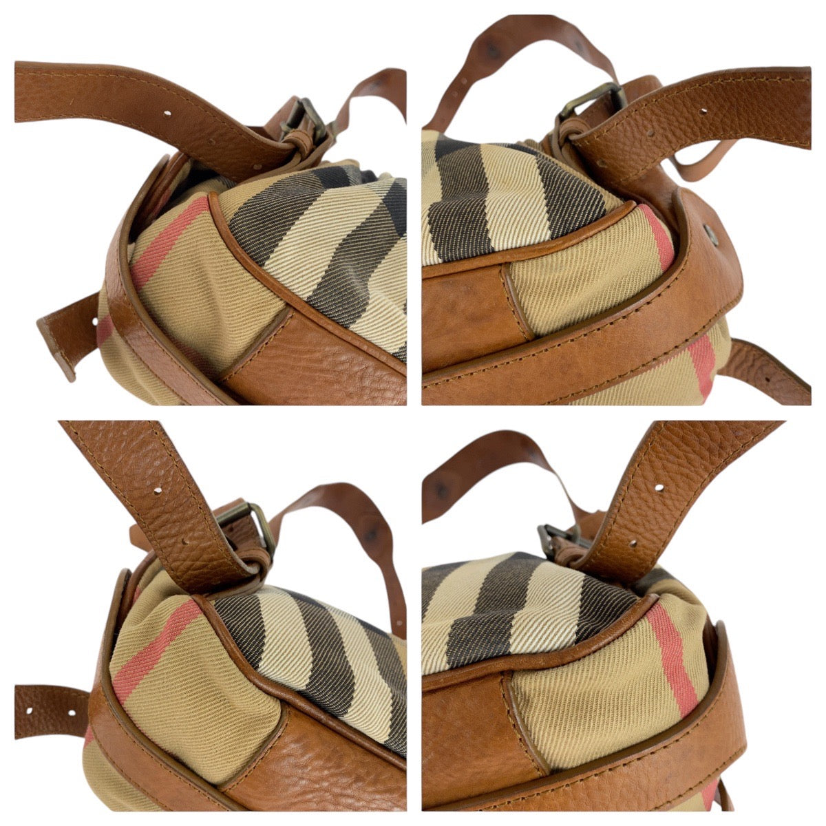 Burberry Shoulder Bag Canvas, Leather Brown Beige Gunmetal Metal Prorsum Check Pattern Women Used Authentic