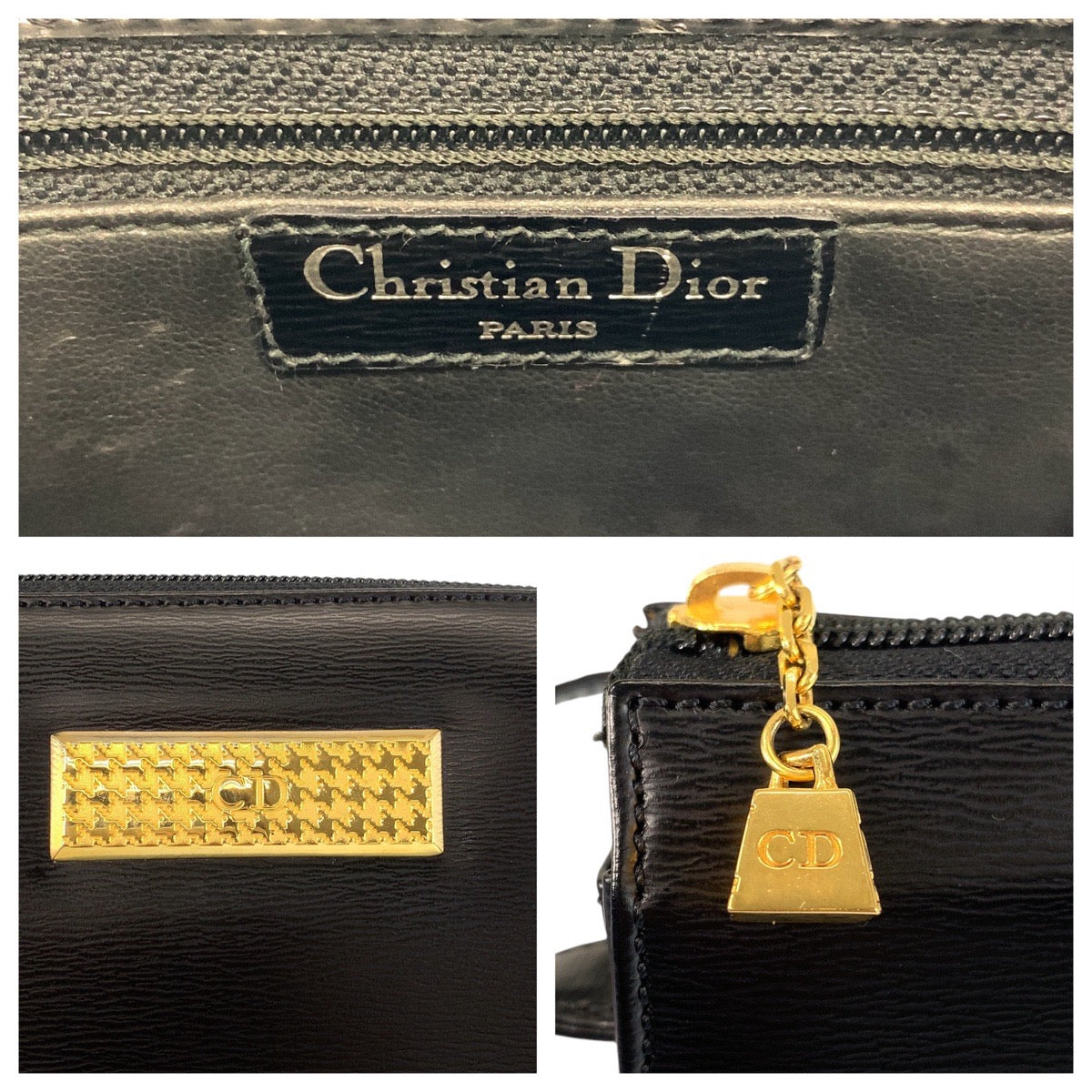 Christian Dior Shoulder Bag Leather Black Gold Metal Crossbody Shoulder Bag Messenger Bag Women Used Authentic