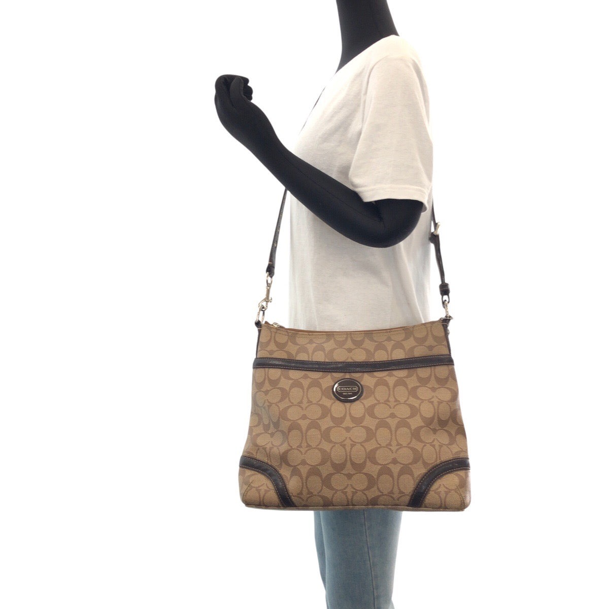 Coach Shoulder Bag Pvc Brown Signature