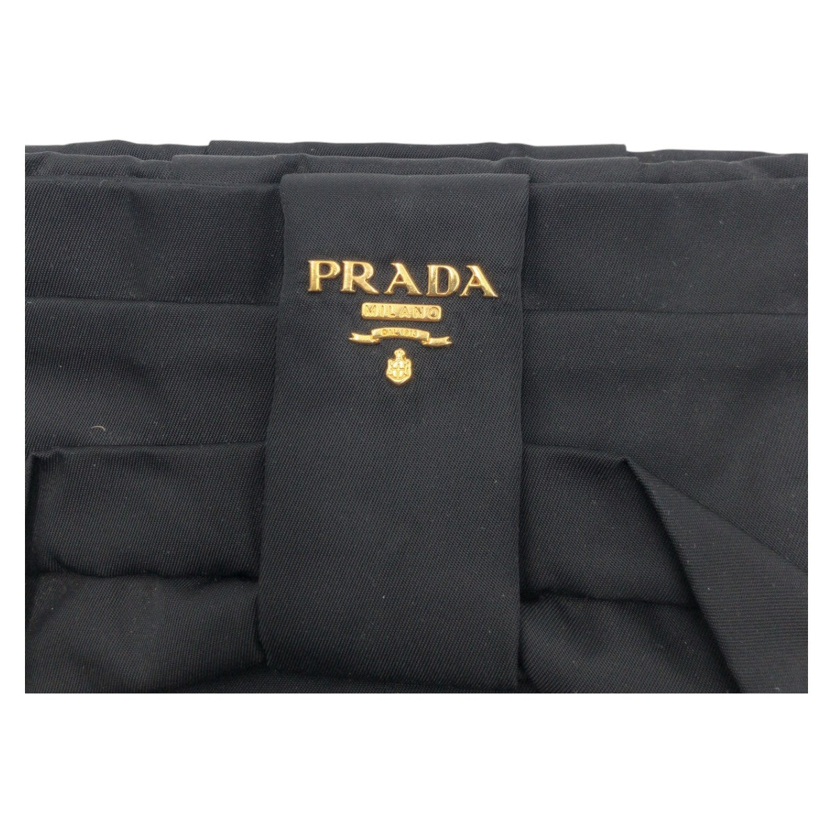 Prada Clutch Bag 1 N1422 Nylon Black Gold Metal Clutch Bag Wristlet Pouch Fiocco Women Used Authentic