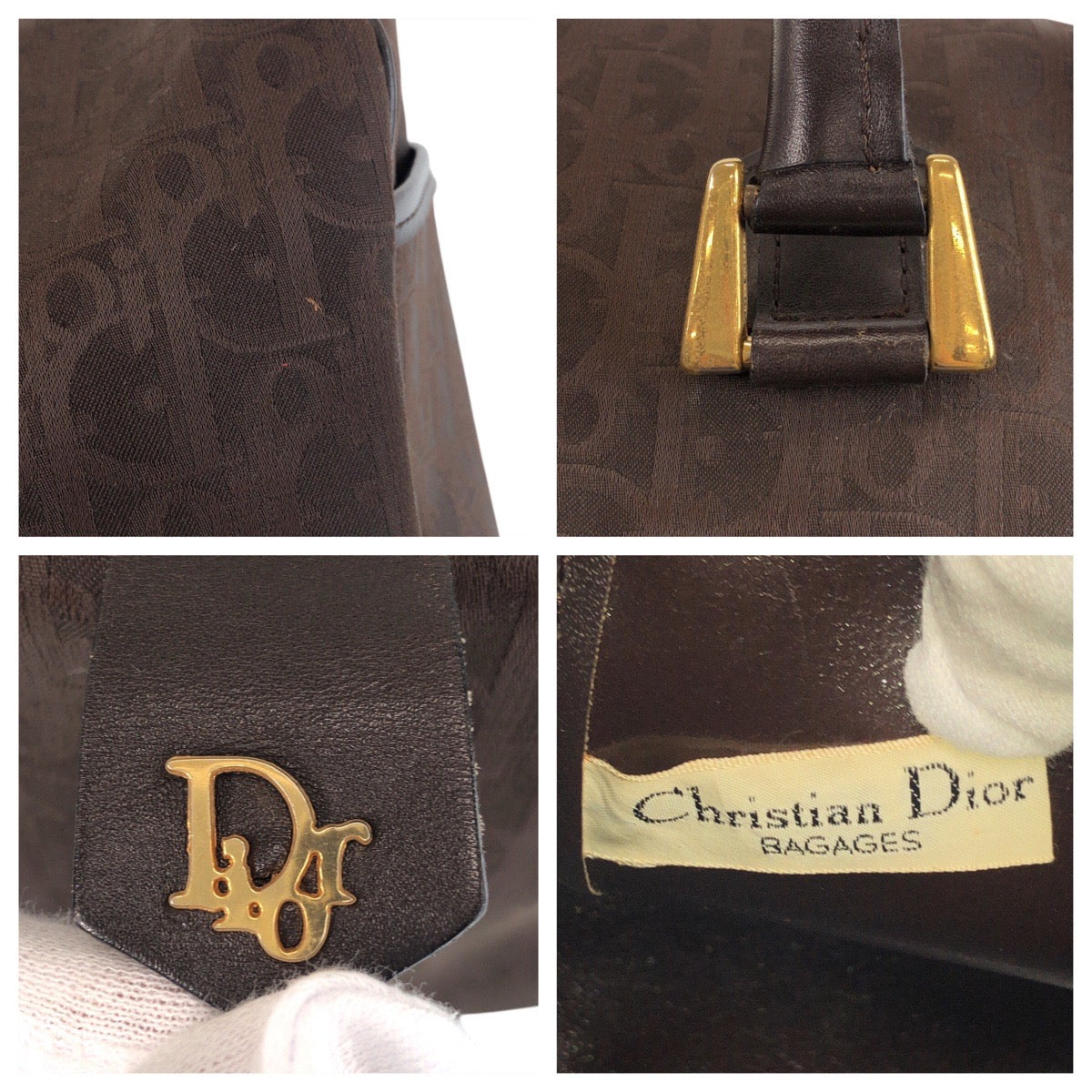 Christian Dior Handbag Canvas, Leather Brown Gold Metal Handbag Boston Duffel Bag Trotter Women Used Authentic