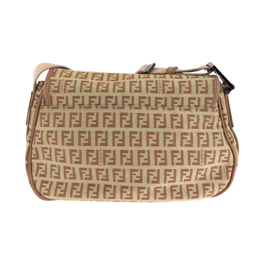 Fendi Shoulder Bag Canvas, Leather Beige Pink Silver Metal Shoulder Bag Pochette Zucchino Women Used Authentic