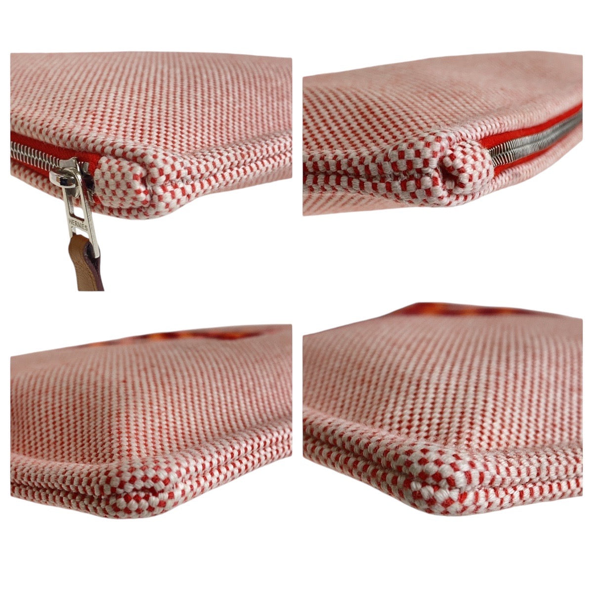 Hermes Clutch Bag Tower Ash Vermilion Pink Silver Metal Clutch Bag Pouch H Tissage Women Used Authentic