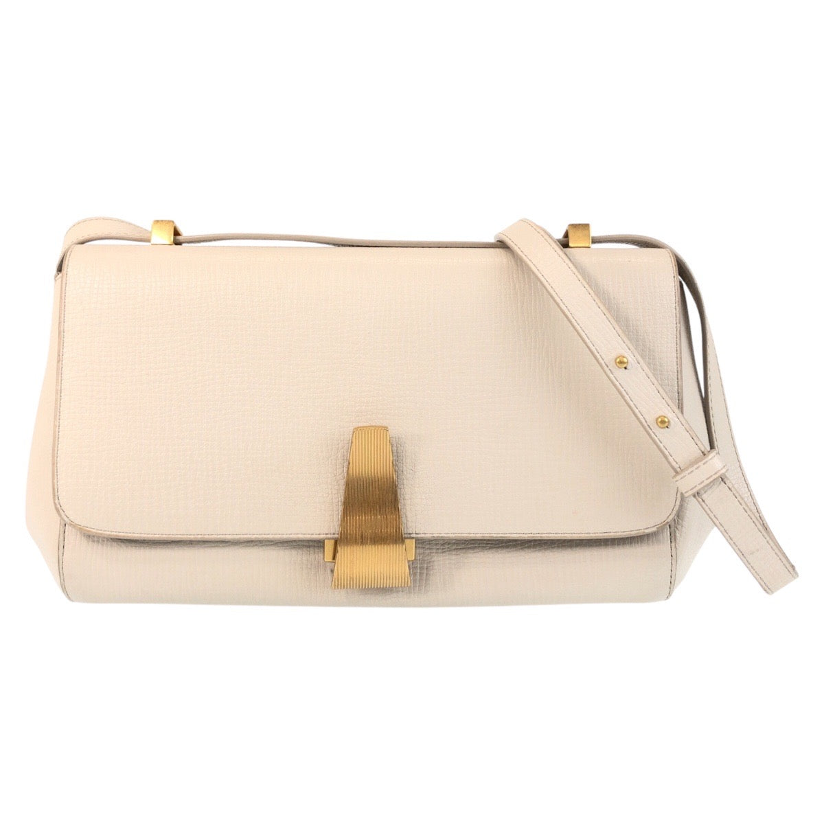 Bottegaveneta Shoulder Bag Leather Ivory Gold Metal Shoulder Bag The Angle Paramelato Women Used Authentic