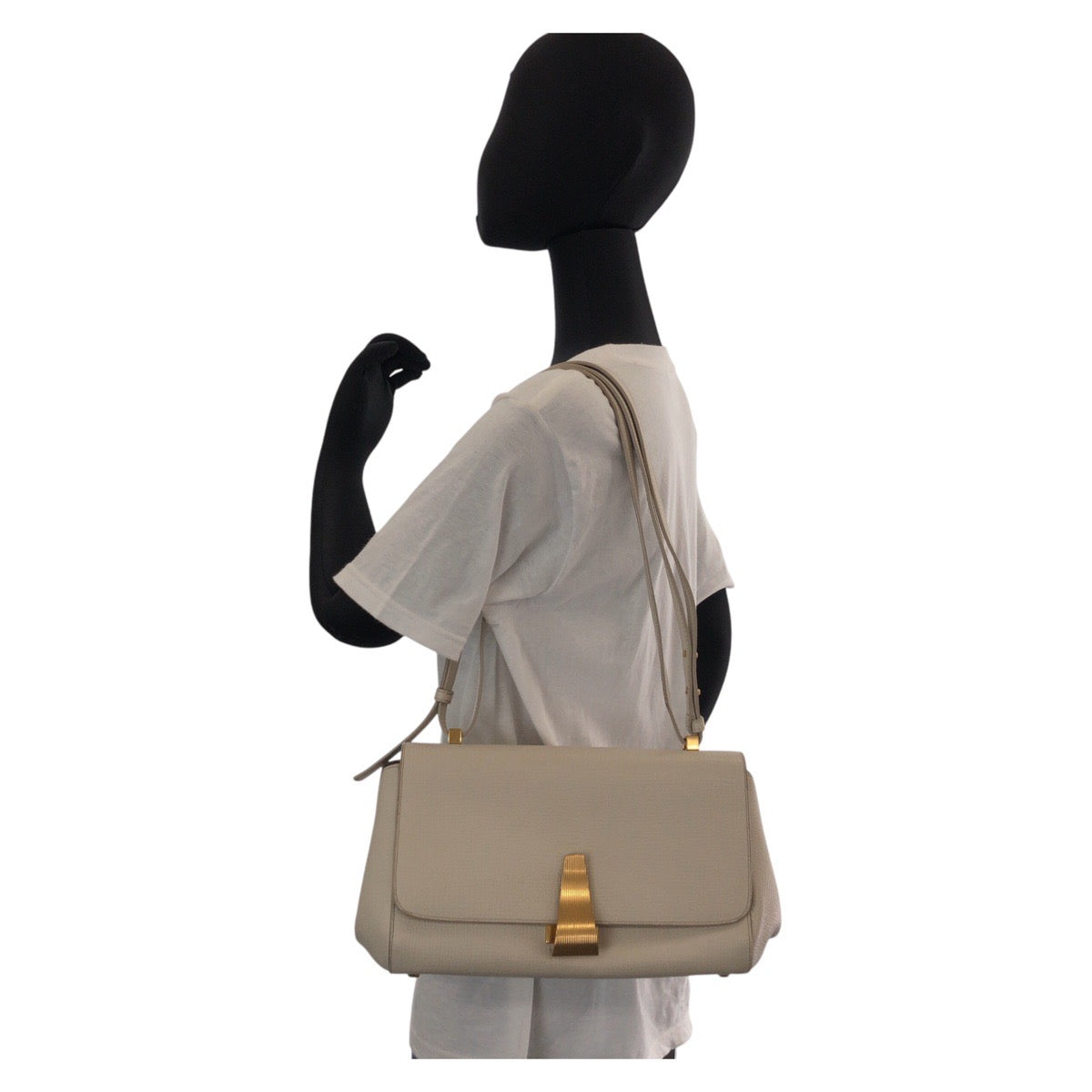 Bottegaveneta Shoulder Bag Leather Ivory Gold Metal Shoulder Bag The Angle Paramelato Women Used Authentic