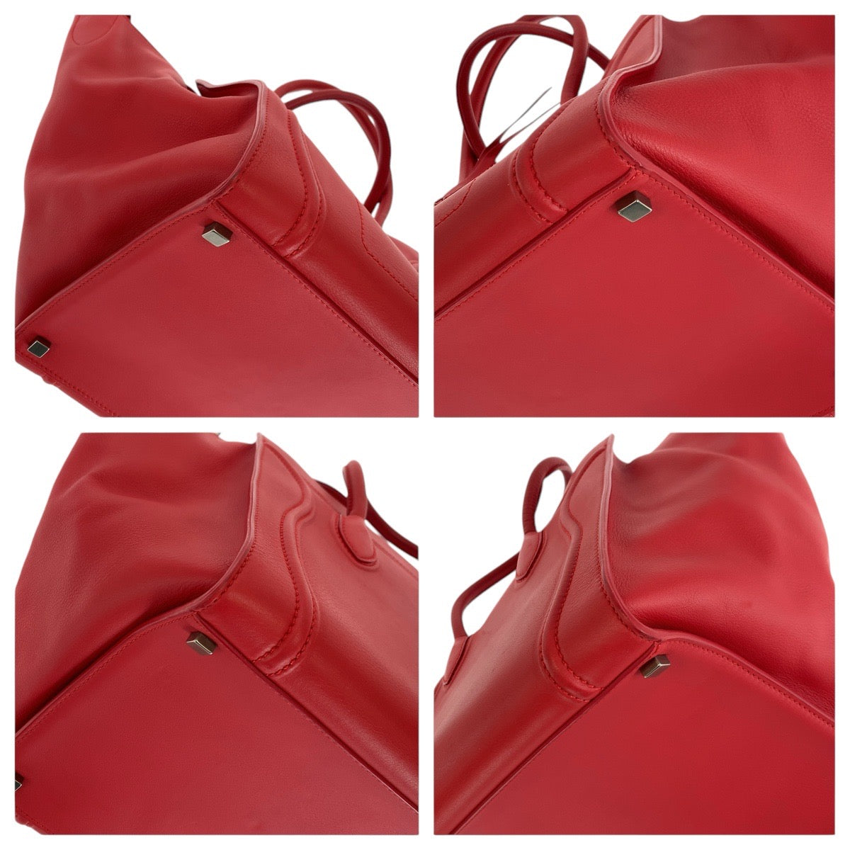 Celine Tote Bag Leather Red Silver Metal Tote Bag Handbag Luggage Phantom Women Used Authentic