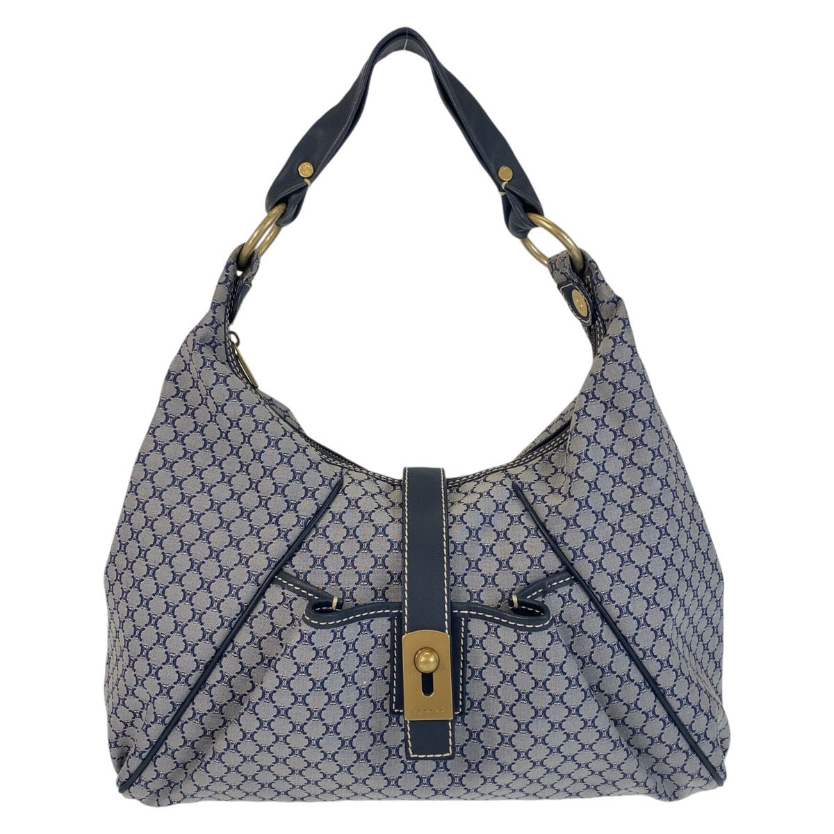 Celine Shoulder Bag Canvas, Leather Gray Navy Gold Metal Hobo Shoulder Bag Macadam Women Used Authentic